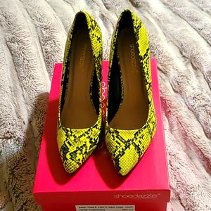 Neon green stiletto heels